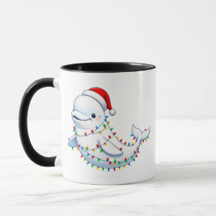 Weiße Delfin-Santa-Mütze Weihnachtslichter Fröhlic Tasse