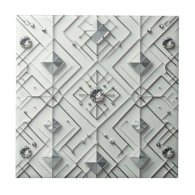 Weiße Diamant Mid Century Modern  Fliese (Vorderseite)