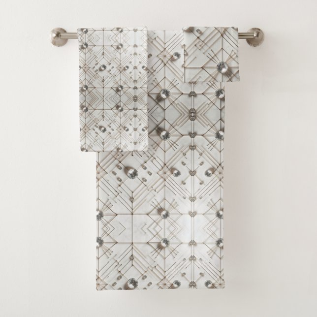 Weiße Diamant-Mittelmoderne Handtuchgarnitur Badhandtuch Set (Insitu)