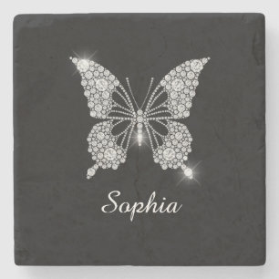 Weiße Diamant-Schmetterling, DIY-Schriftname, Schw Steinuntersetzer
