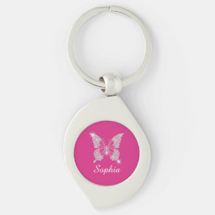 Weiße Diamant-Schmetterling, Schriftname, Fuchsia Schlüsselanhänger