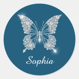 Weiße Diamant-Schmetterling, Schriftname, Ozeanbla Runder Aufkleber