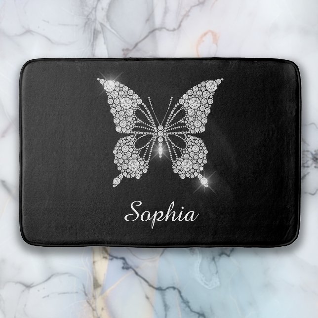 Weiße Diamant-Schmetterling, Schriftname, Schwarz Badematte (Von Creator hochgeladen)