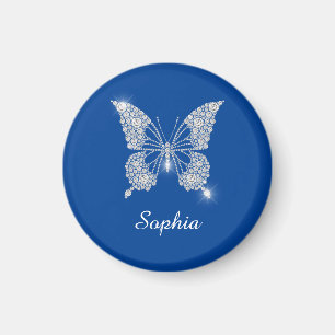 Weiße Diamant-Schmetterling, Schriftname, Tiefblau Magnet
