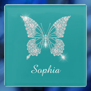 Weiße Diamant-Schmetterling, Schriftname, Tiefes T Glasuntersetzer