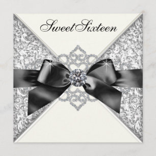 Weiße Diamant-Schwarz-weißer Bonbon 16 Einladung
