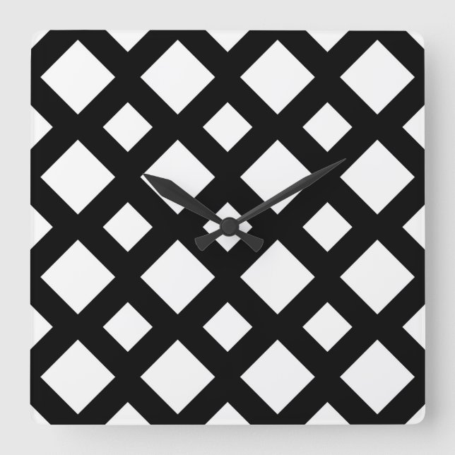 Weiße Diamanten auf schwarz Quadratische Wanduhr (Vorderseite)