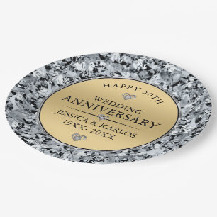 Weiße Diamanten & Goldene Hochzeit 50 Jahre Pappteller