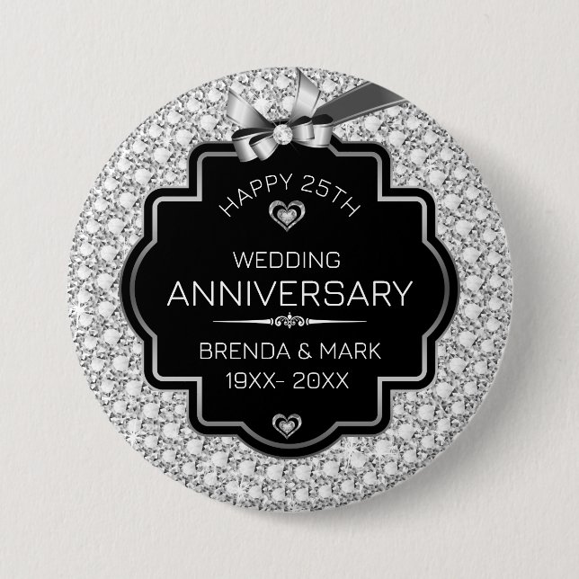 Weiße Diamanten Silber und Schwarz 25 Jahre Button (Vorderseite)