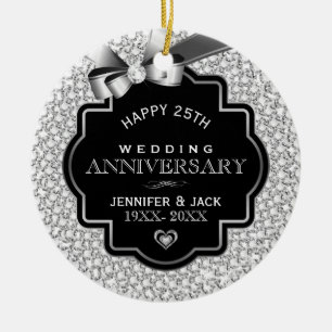 Weiße Diamanten Silber und Schwarz 25 Jahre Keramik Ornament