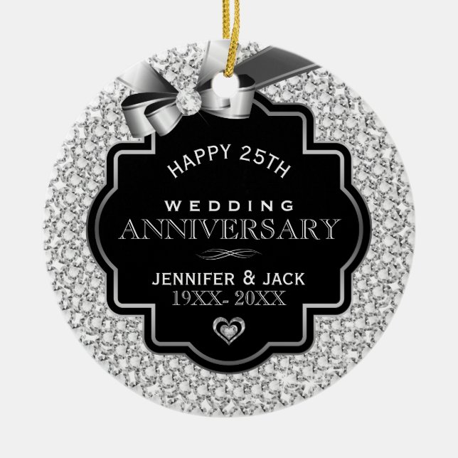 Weiße Diamanten Silber und Schwarz 25 Jahre Keramik Ornament (Vorne)
