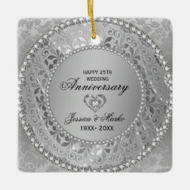 Weiße Diamanten und SilberDamaskus 25 Jahre Keramikornament