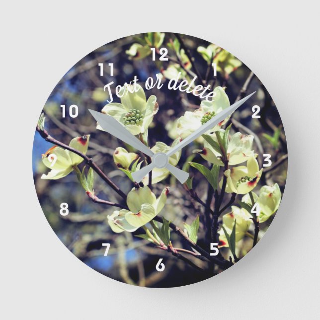 Weiße Dogwood-Blume blühen Personalisiert Runde Wanduhr (Vorderseite)