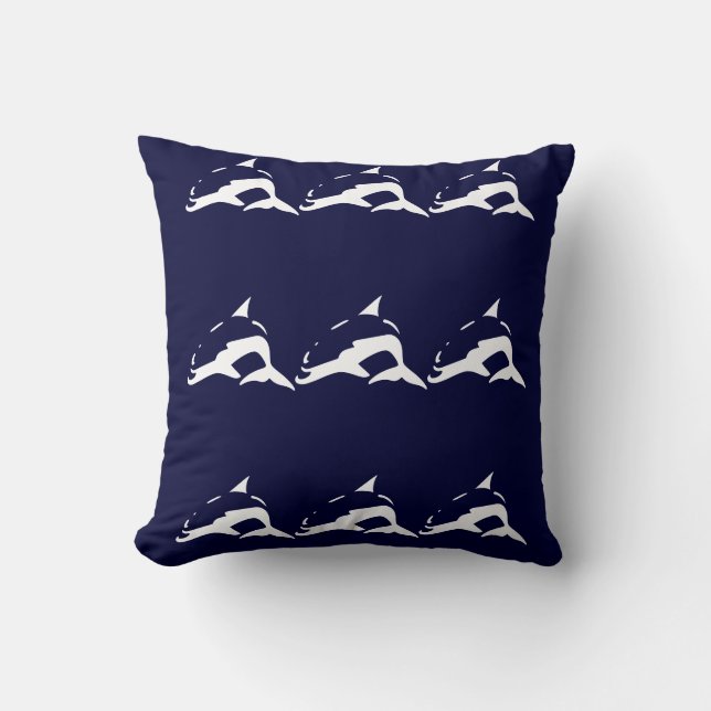 Weiße DOLPHIN-Streifen auf marineblau Kissen (Vorderseite)