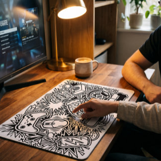 Weiße Doodle-Art-Gaming-Icons Mousepad