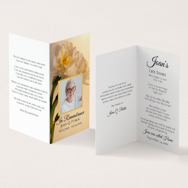 Weiße Doppel-Daffodische Blume Beerdigung Gebet Visitenkarten (Innenseite und Außenseite)