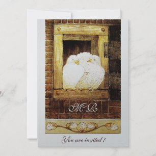 WEISSE DOVEN AM FENSTER, silberfarbenes Silber Einladung