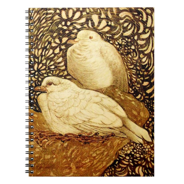 WEISSE DOVEN IN BROWN SEPIA NOTIZBLOCK (Vorderseite)