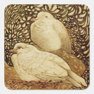 WEISSE DOVEN IN BROWN SEPIA QUADRATISCHER AUFKLEBER