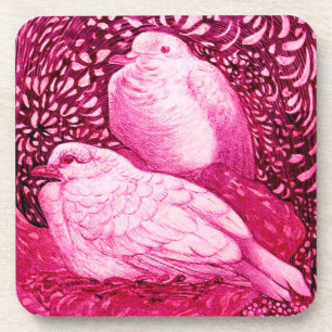 WEISSE DOVEN IN PINK , FUCHSIA GETRÄNKEUNTERSETZER