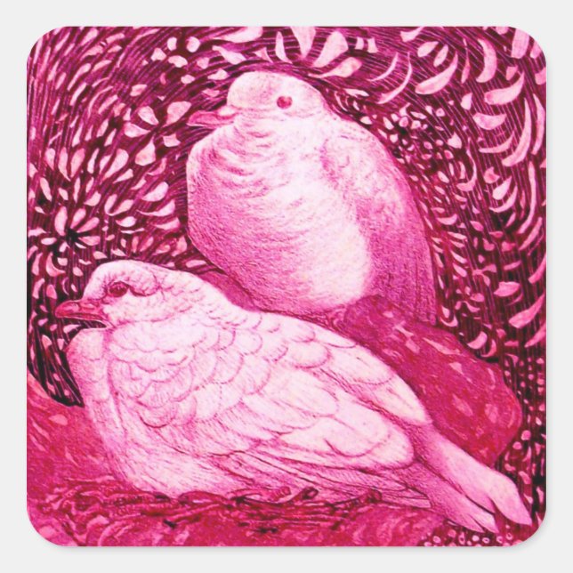 WEISSE DOVEN IN PINK FUCHSIA QUADRATISCHER AUFKLEBER (Vorderseite)