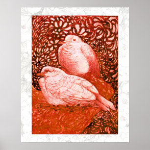 WEISSE DOVEN IN ROT POSTER