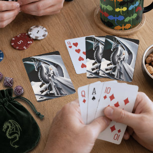 Weiße Drachenfrau Fantasy Aurora Borealis Spielkarten