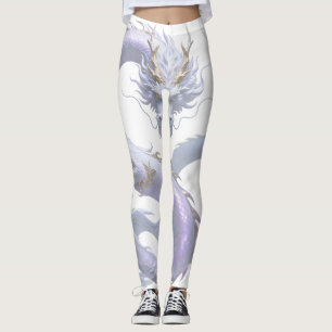 Weiße Drachenkunst   Mythische Fantasy-Ästhetik    Leggings