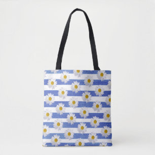 Weiße, dunkle Blume auf dem Wasserfarbstreifen Tasche