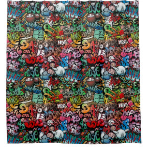 Weiße dynamische Straßenkunst Graffiti-Kunstmuster Duschvorhang