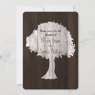 Weiße Eichenbaum- und Holz-Rustikal-Hochzeitseinla Einladung