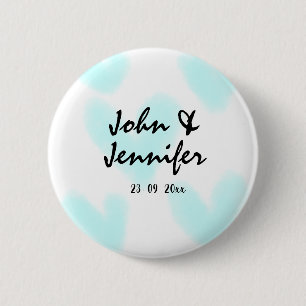 weiße einfache minimale Textstil-Hochzeit blaues H Button