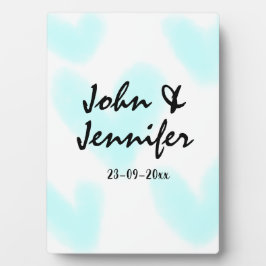 weiße einfache minimale Textstil-Hochzeit blaues H Fotoplatte