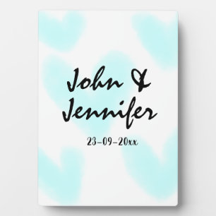 weiße einfache minimale Textstil-Hochzeit blaues H Fotoplatte