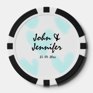 weiße einfache minimale Textstil-Hochzeit blaues H Pokerchips