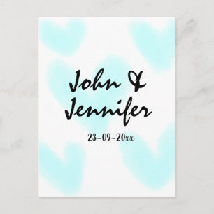weiße einfache minimale Textstil-Hochzeit blaues H Postkarte