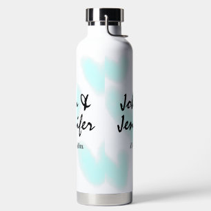 weiße einfache minimale Textstil-Hochzeit blaues H Trinkflasche