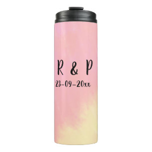 weiße einfache minimale Textstil-Hochzeit rosa gel Thermosbecher