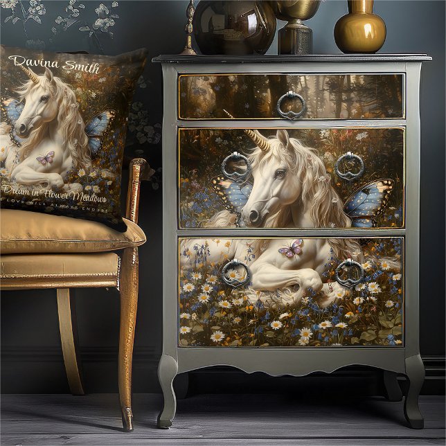 Weiße Einhorn Blaue Butterfly Weide Blumenfantasie Seidenpapier (Von Creator hochgeladen)