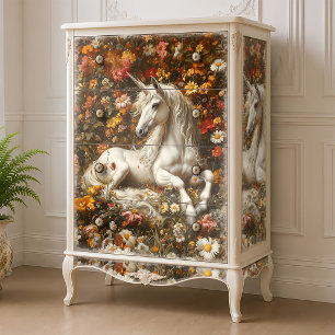 Weiße Einhorn Flora Wiese Fantasy Fairytale Seidenpapier