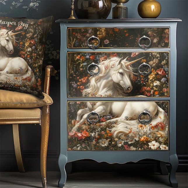 Weiße Einhorn Flora Wiese Fantasy Fairytale Seidenpapier (Von Creator hochgeladen)