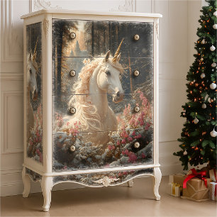 Weiße Einhorn mit rosa Mähne Winter Märchenschloss Seidenpapier