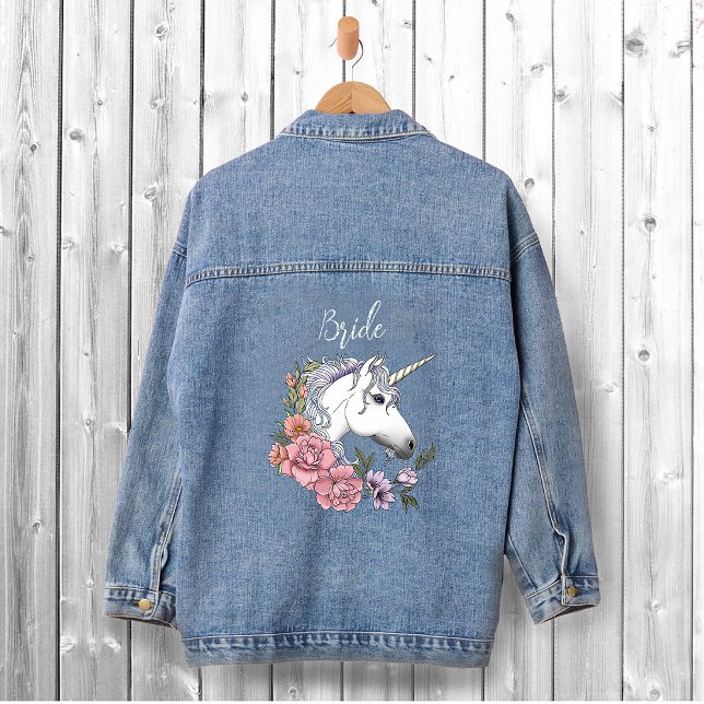 Weiße Einhorn-Rosa-Blume Hochzeit Jeansjacke (Von Creator hochgeladen)