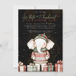 Weiße Elefant-Hässliche-Pullover-Party-Einladung Einladung