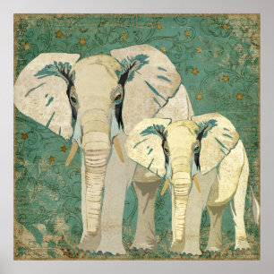 Weiße Elefant-sternenklare Nachtplakat Poster
