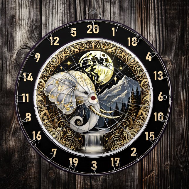Weiße Elefanten stehen unter dem Goldenen Mond Dartscheibe (Von Creator hochgeladen)