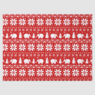 Weiße Elefanten Weihnachtsfeiertag Muster Rot Seidenpapier