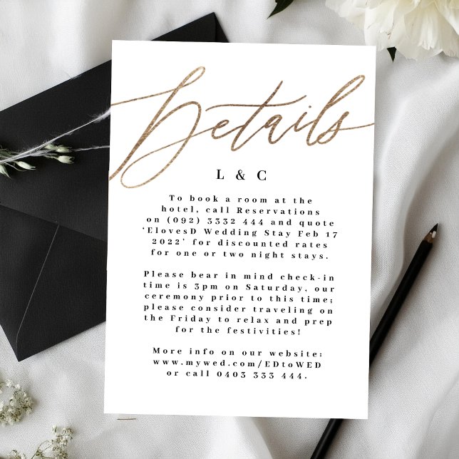 Weiße elegante, einfache Goldhochzeiten Begleitkarte (Von Creator hochgeladen)