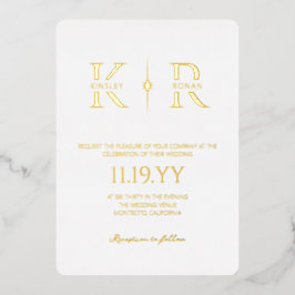 Weiße elegante Flare-Monogramm-Hochzeit Folieneinladung