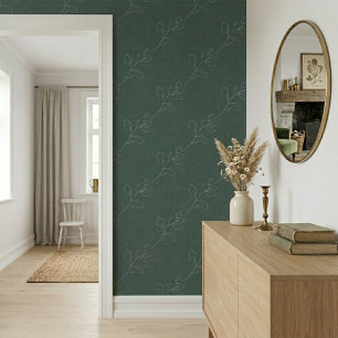 Weiße Elegante Floral Moderne Wolle Dunkelgrün Tapete